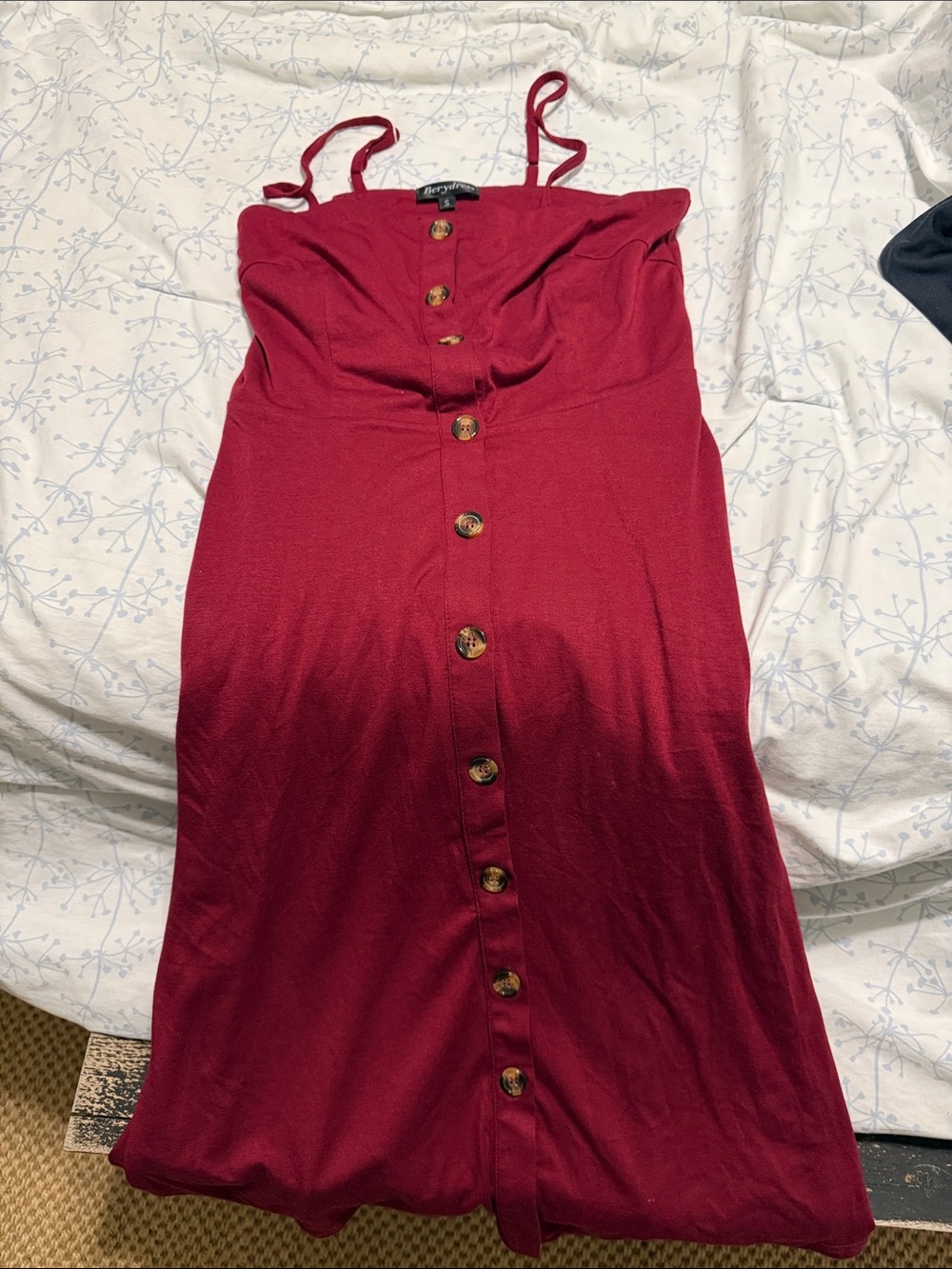 Bershka Wine-Red Spaghetti Strap Button-Front Midi Dress